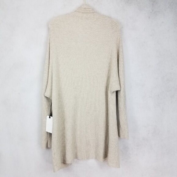 Leith Size L Open Front Long Cardigan Sweater in Beige Oatmeal Medium Heather - Picture 2 of 10